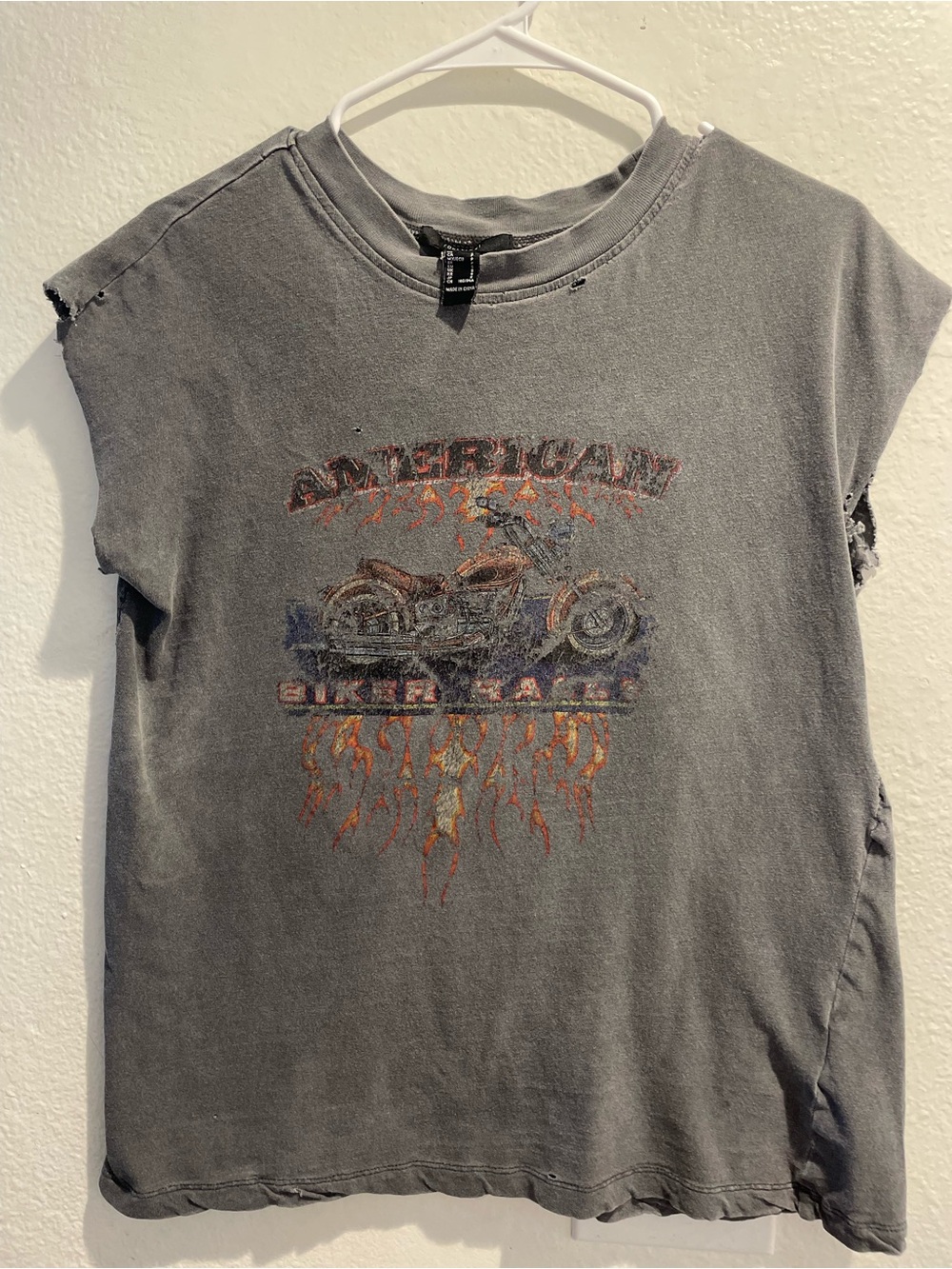 🔥 Forever 21 Distressed American Biker Rally Graphic Tee Charcoal Grey S
